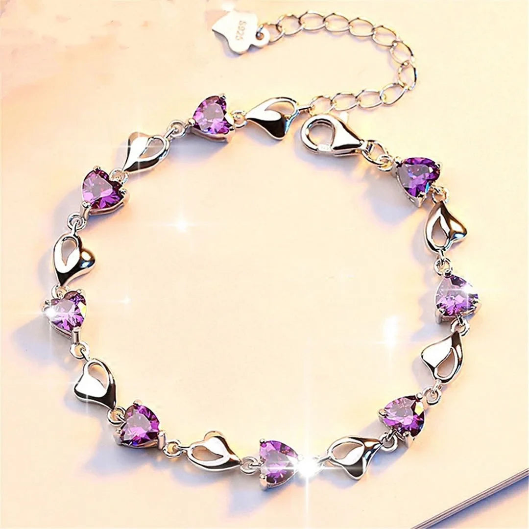 S925 Sterling Silber Bettelarmband rosa, blau, grün, weiß, lila
