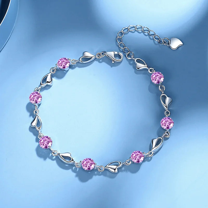 S925 Sterling Silber Bettelarmband rosa, blau, grün, weiß, lila